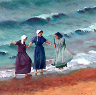 Amish Girls on the Beach