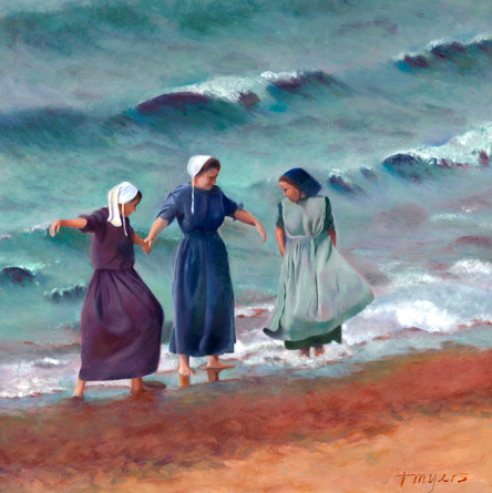 Amish Girls on the Beach